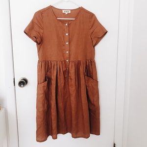 Rust linen midi dress with pockets NWOT